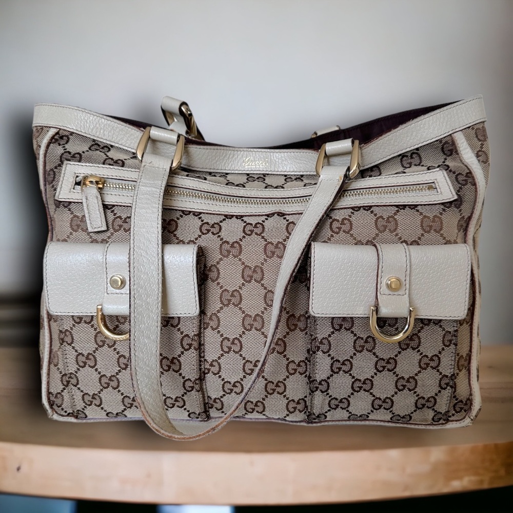 Gucci signature print GG canvas bag off-white messenger abbey pocket tote #H97 - Picture 3 of 10